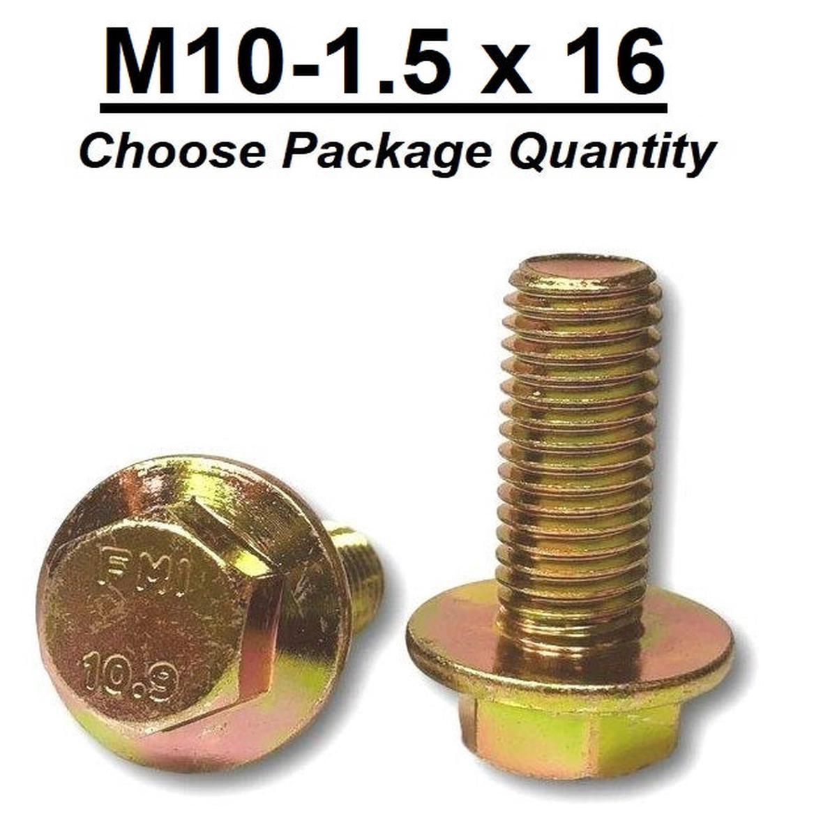 M10-1.5 x 16mm Grade 10.9 Hex Metric Flange Bolts Yellow Zinc Hardened