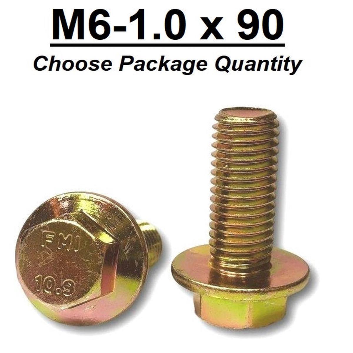 M6-1.0 x 90mm Grade 10.9 Hex Metric Flange Bolts Yellow Zinc Hardened