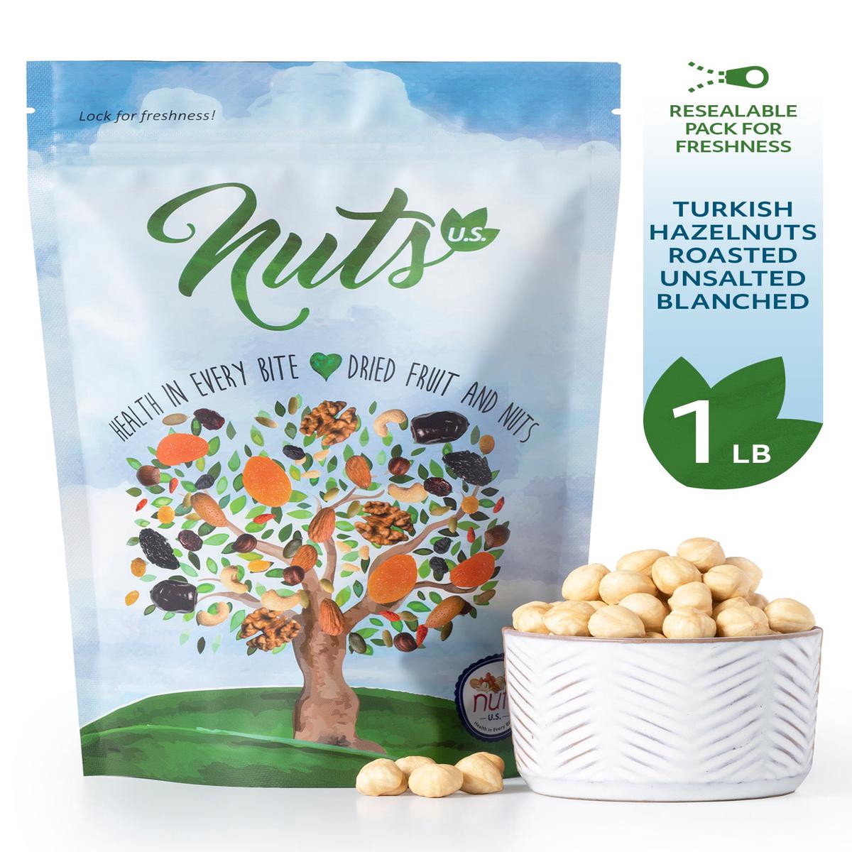 Hazelnuts  Dry Roasted, Unsalted, Blanched Whole Filberts, Non-GMO, Gluten-Free, No Additives - 1 LB