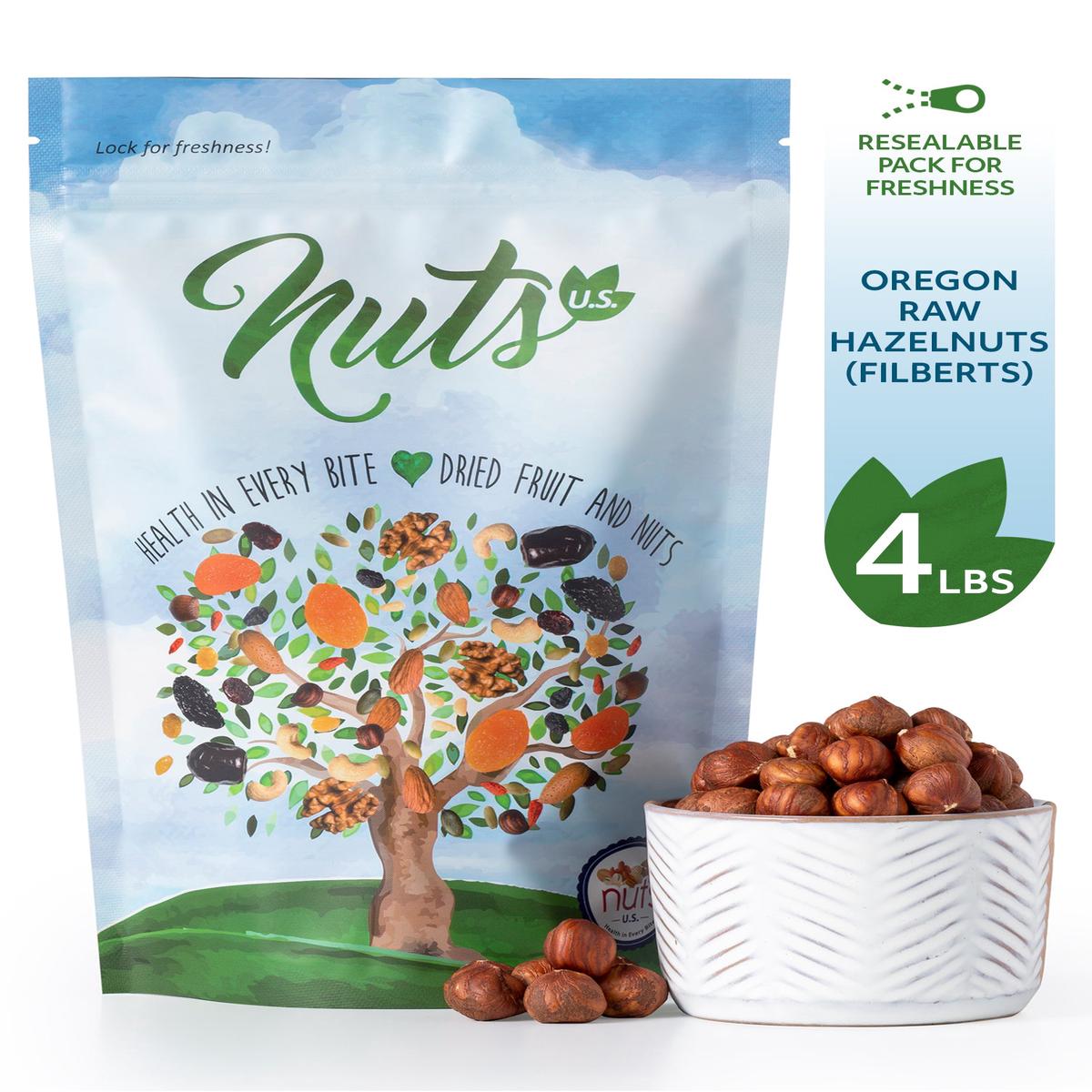Oregon Hazelnuts (Filberts)  Raw, Unsalted, Steam Pasteurized, Non-GMO, No Shell, Just Kernels - 4 LBS