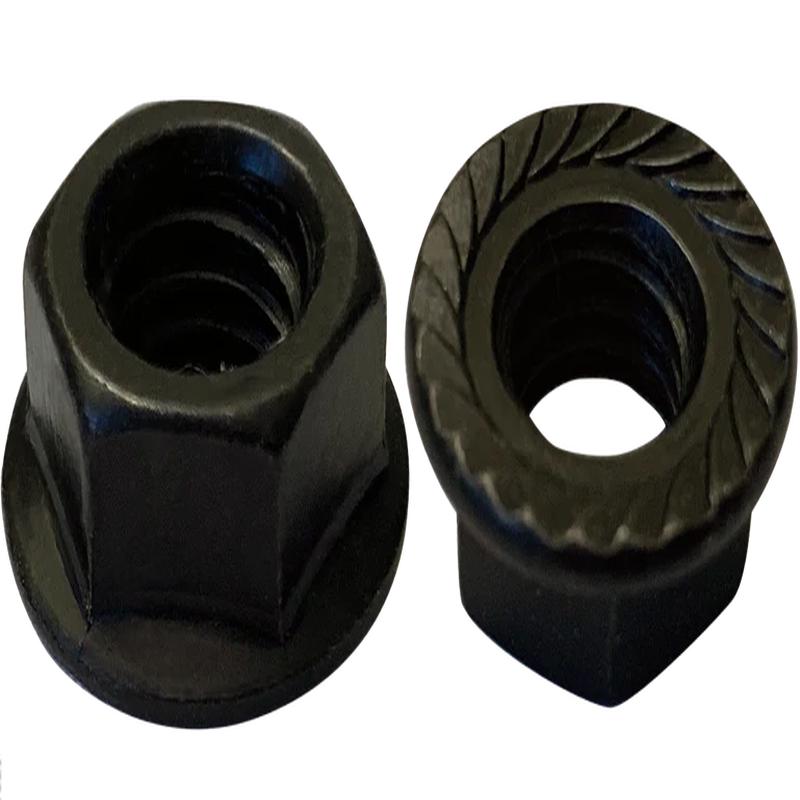 [1000 BULK] Hex Lock Nuts Serrated Flange Steel Black Zinc 3/8-16