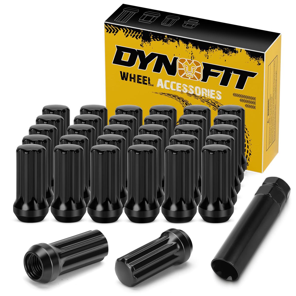 Dynofit 32pc 9/16"-18 Spline Lug Nuts for 1994-2011 Dodge Ram 2500/3500, Black Closed End, 2" Tall, 60 Conical Seat Compatible with 8-Lug Aftermarket Rims, Include 1 Socket Key