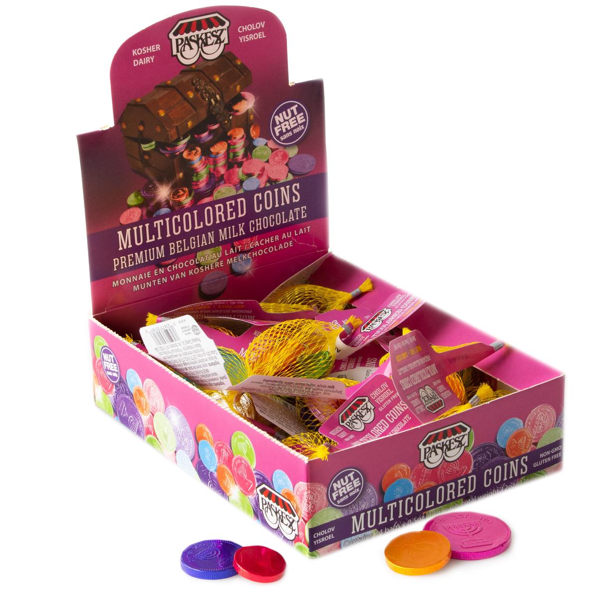 Nut-Free Multi-Color Milk Chocolate Coins Bags - 24CT Box