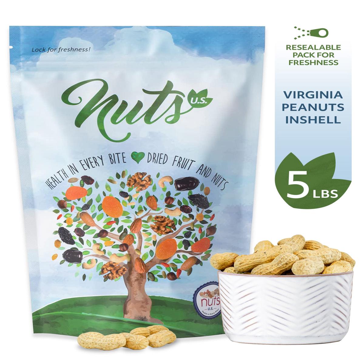NUTS U.S. - Peanuts In Shell | USA Grown, Non-GMO Raw for Birds, Squirrels & Wildlife | Human Consumption After Roasting or Boiling | Whole In Shell Unsalted Peanuts - 5 LBS