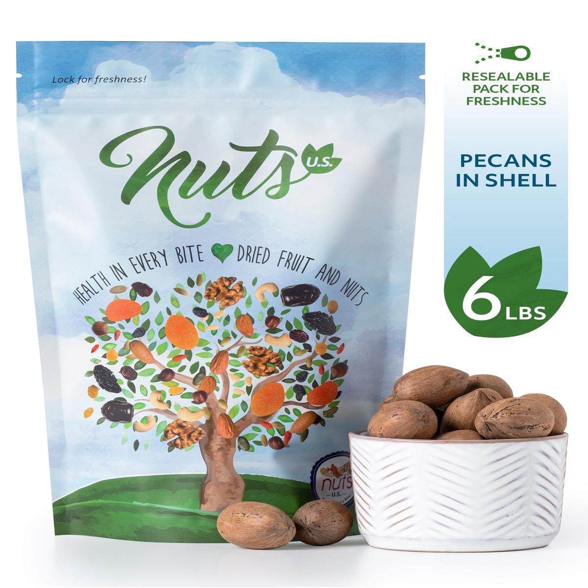 Pecans In Shell  Whole, Raw, Unsalted, No Added Flavor or Color, Fresh Buttery Taste, Easy to Crack, All Natural - 6 LBS