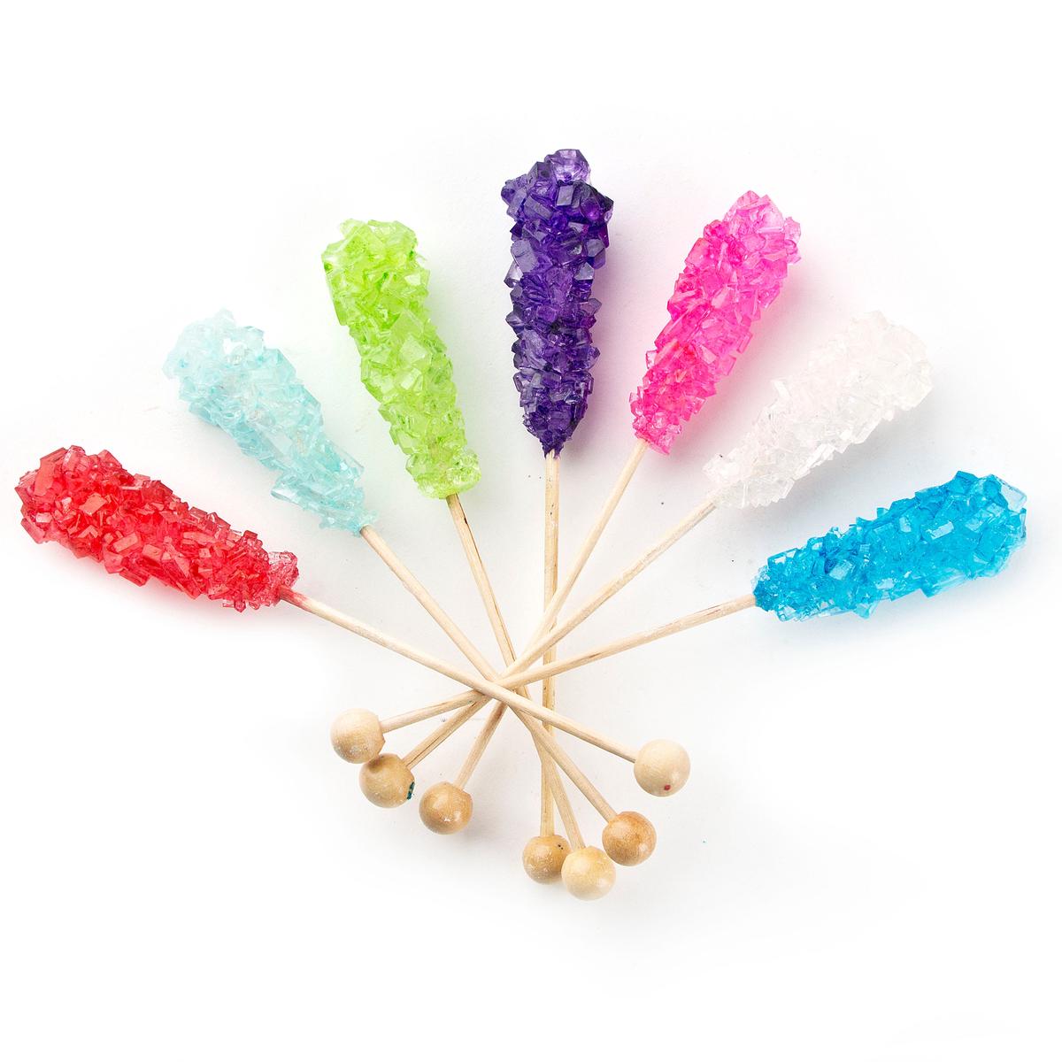 Wholesale Colorful Small Unwrapped Rock Candy Swizzle Sticks - 72CT Box