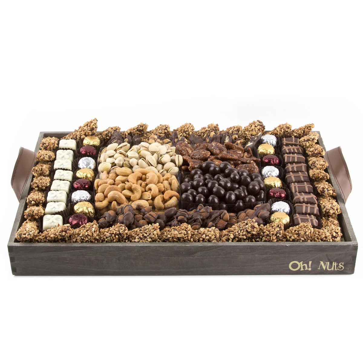 Wooden Gourmet Nuts and Chocolate Signature Line Up Basket Gift - X-Large 18"