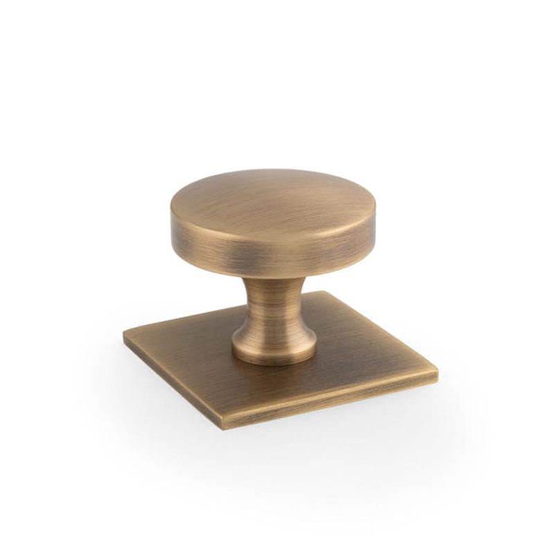 Alexander & Wilks - Bullion Cupboard Knob on Square Backplate-Antique Brass