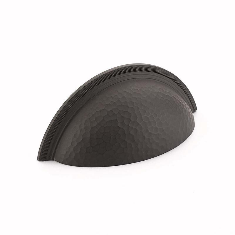 Schaub Cup Pull, Hammered, Knurled Edge, Oil Rubbed Bronze, 3" cc 574-10B
