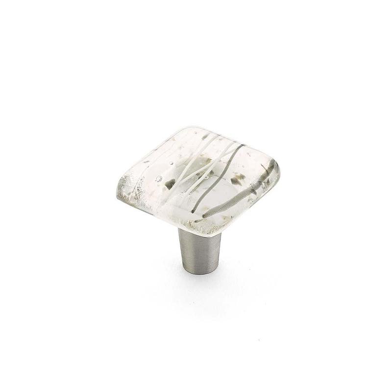 Schaub Knob, Square, White/Grey Confetti, 1.5" dia 34-CWG