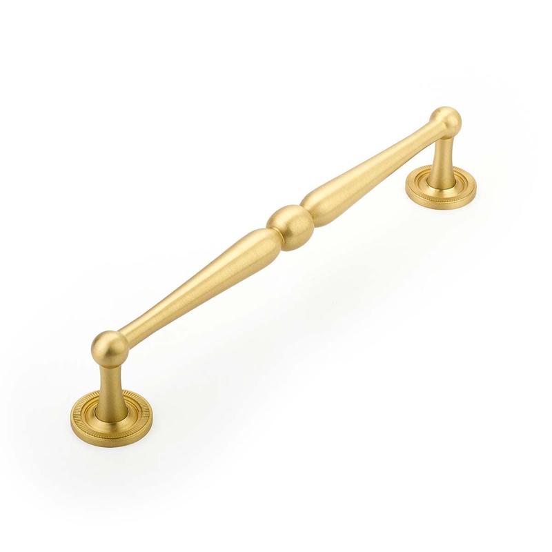 Schaub Pull, Knurled Footplate, Satin Brass, 8" cc 577-SB