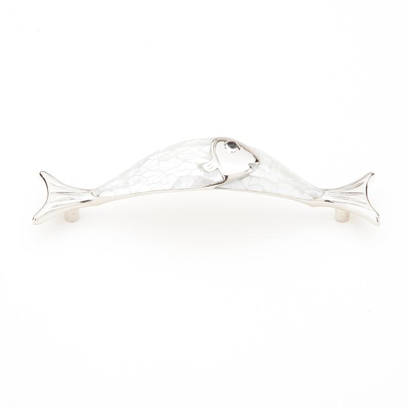 Schaub and Company Pull, Fish, Mother of Pearl, Polished Nickel, 4-1/2" cc 850-MOP/PN