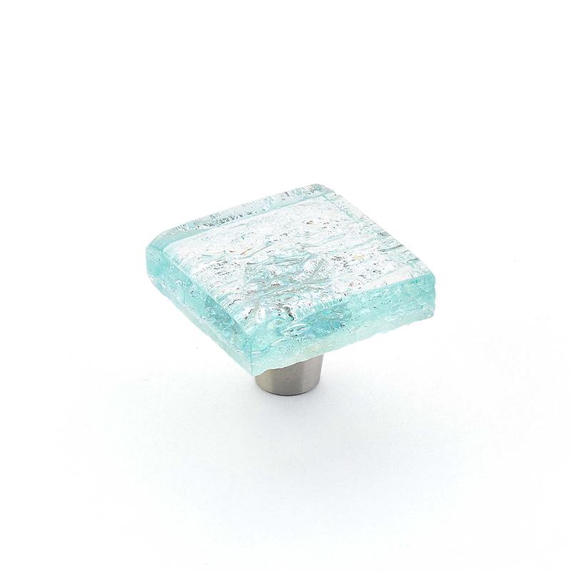 Schaub Knob, Square, Aqua Pearl, 1.5" dia 34-PAQ