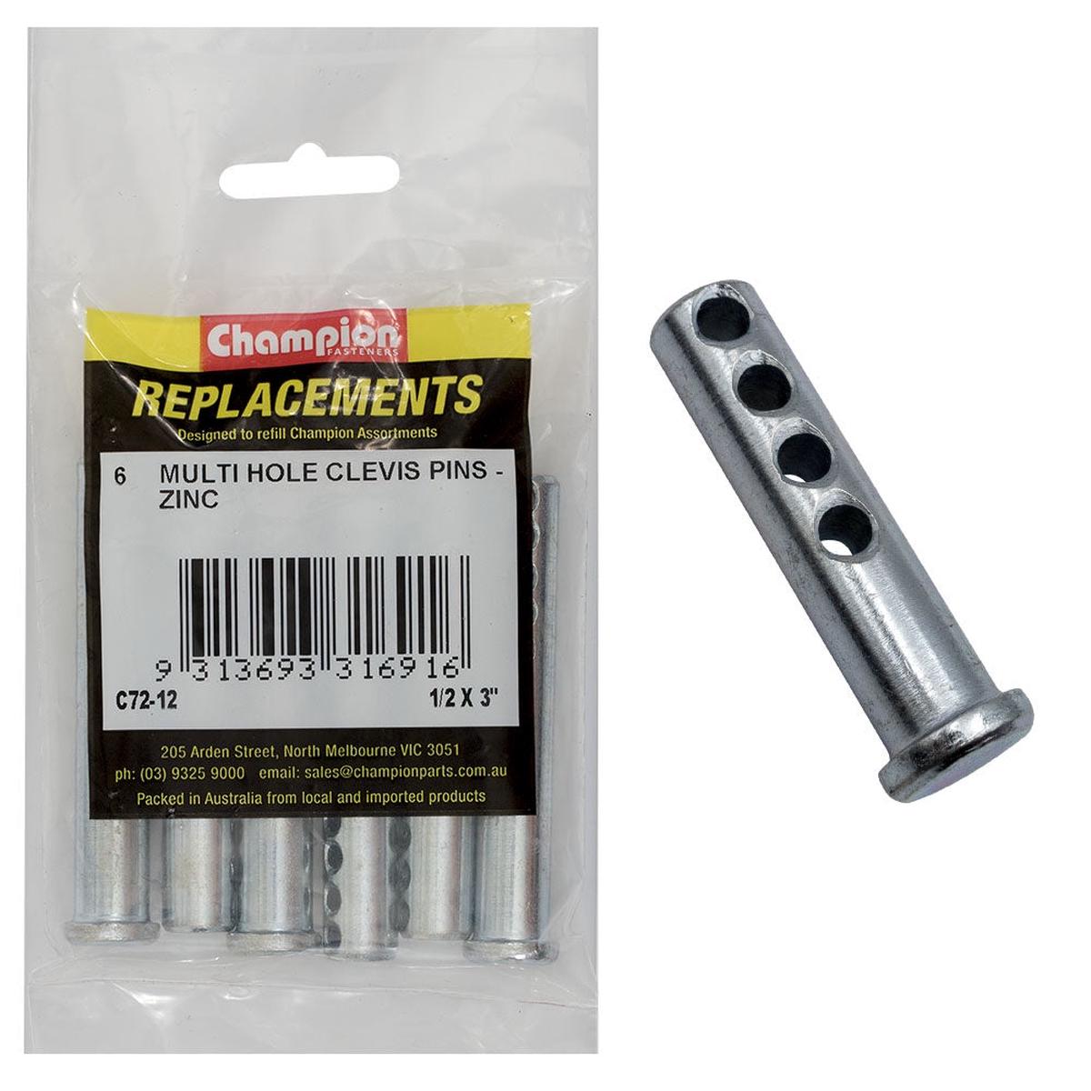 Champion 1/2 X 3in Multi Hole Clevis Pin 6pk