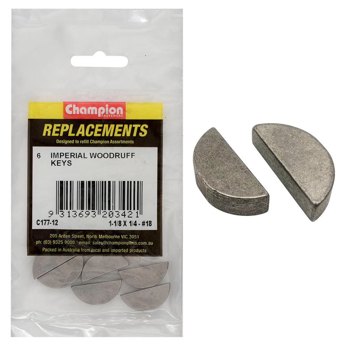 Champion 1-1/8in x 1/4in Wk18 Woodruff Key -6pk