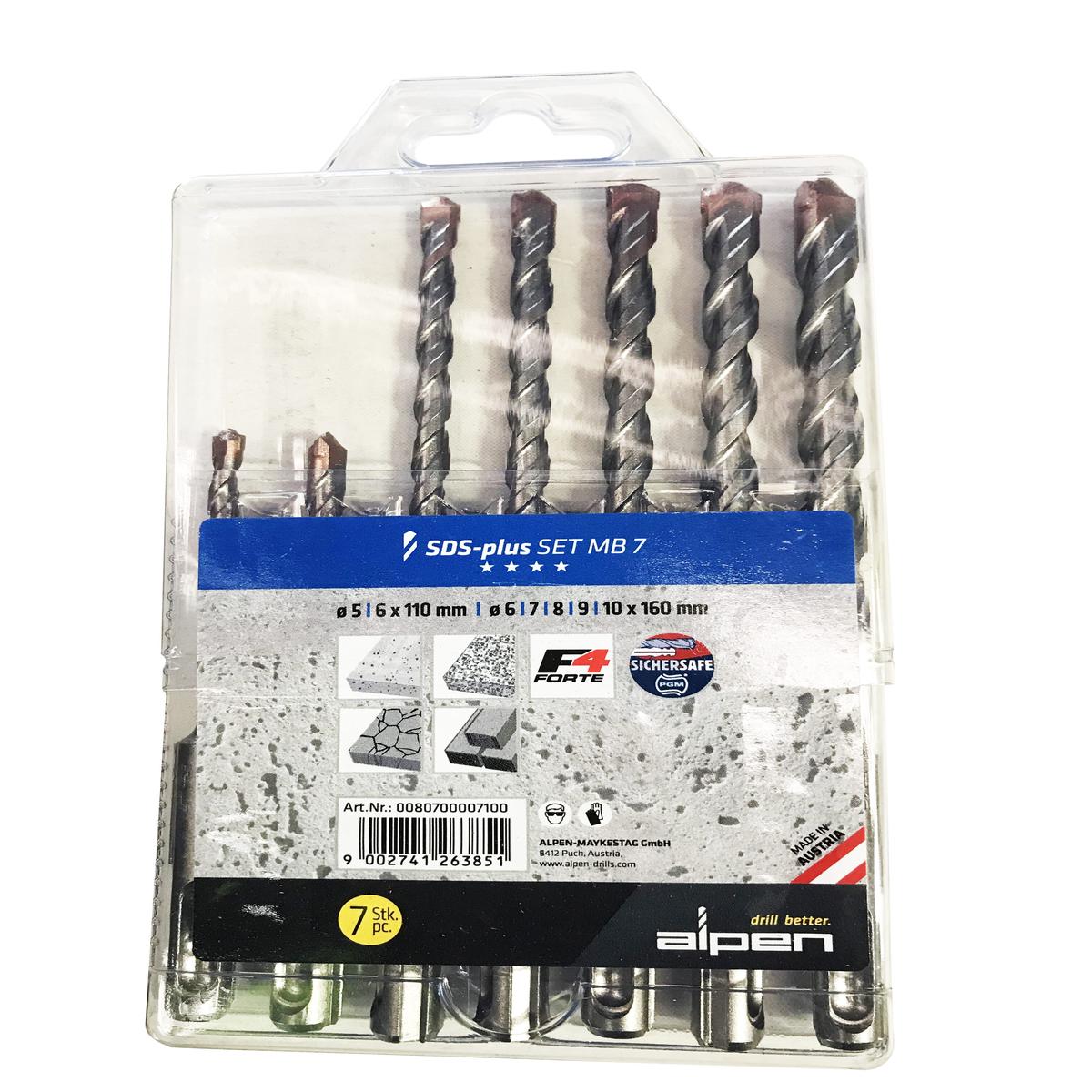 Alpen Series 807 Sds Plus 2 Flute Masonary Drill Mb7 (Set Of 7) 5, 6Mm X 110Mm 6, 7, 8, 9, 10Mm X 160Mm