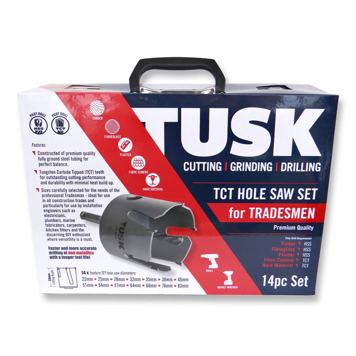 Tusk Tch Tct Hole Saw Gp Set Include 22 25 29 32 35 38 45 51 54 57 64 68 76 83