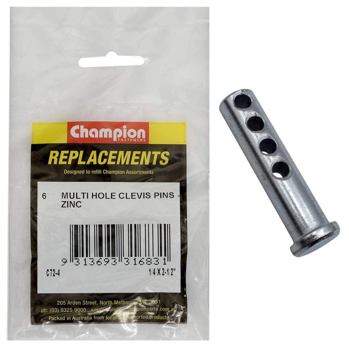 Champion 1/4 X 2-1/2in Multi Hole Clevis Pin 6pk