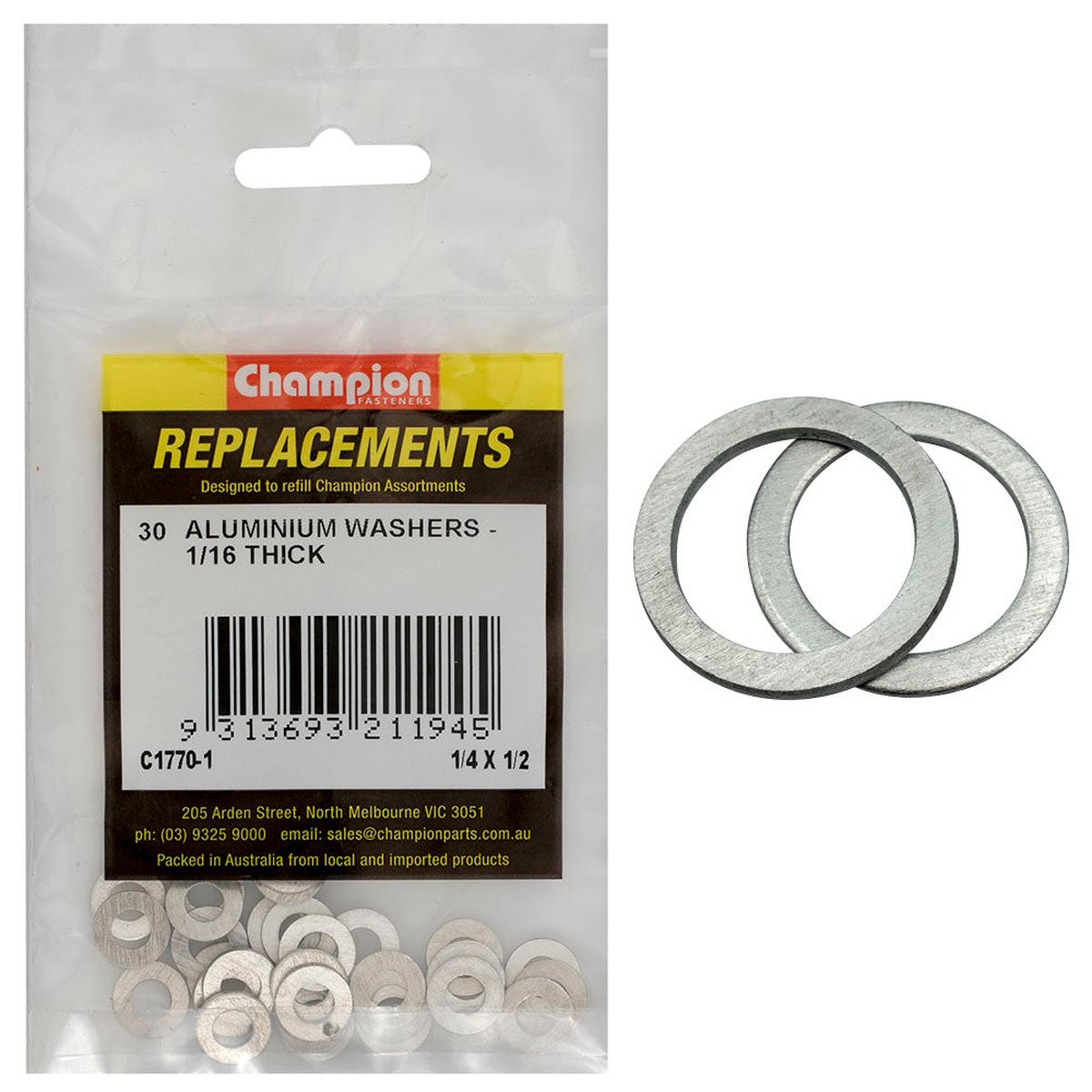 Champion 1/4in x 1/2in x 1/16in Aluminium Washer -30pk