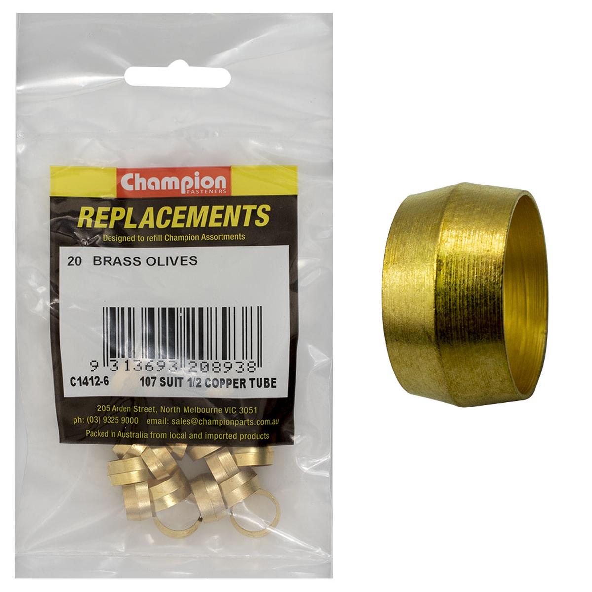 Champion 1/2in Brass Compression Type Olive -20pk