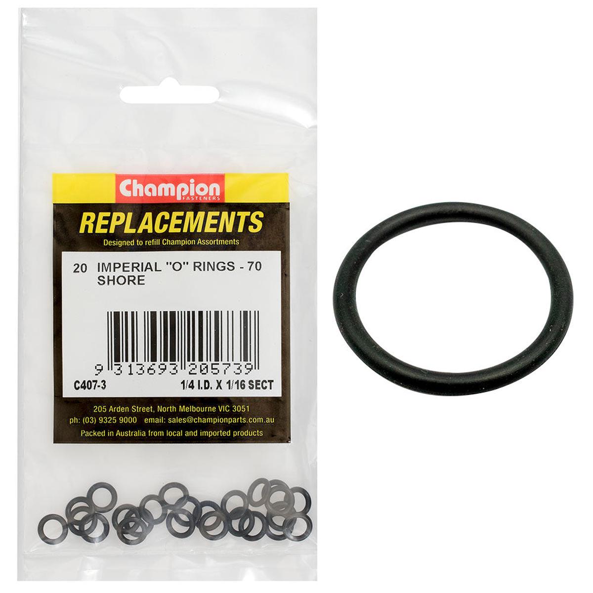 Champion 1/4in (I.D.) x 1/16in Imperial O-Ring -20pk