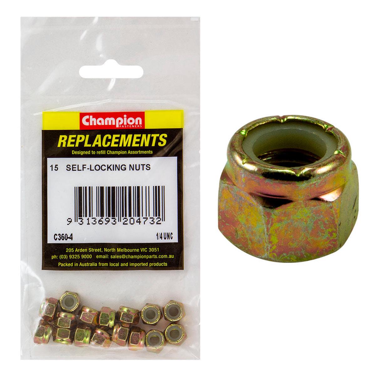 Champion 1/4in UNC Nylon insert Self-Locking Nut -15pk