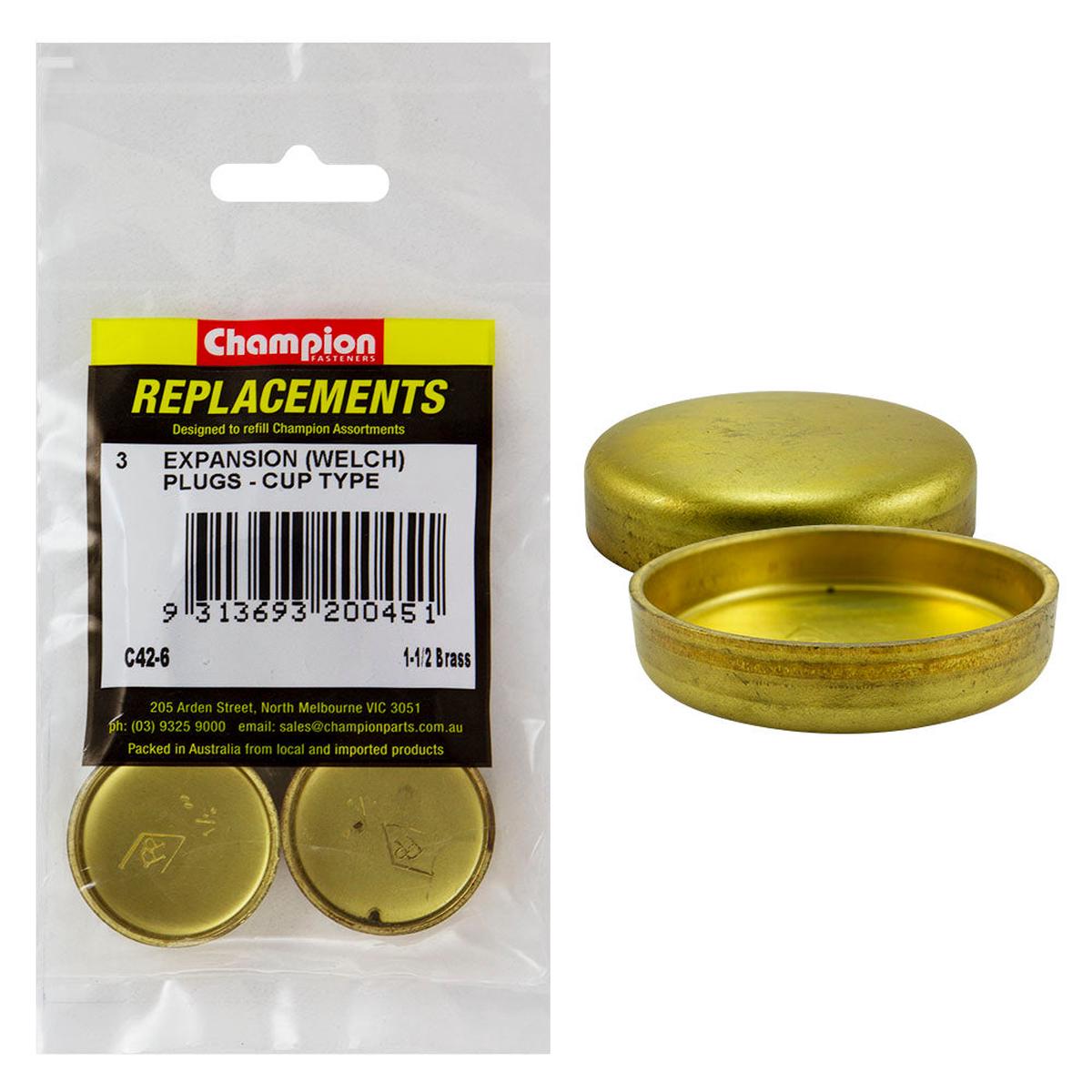 Champion 1-1/2in Brass Expansion (Frost) Plug-Cup Type-3pk