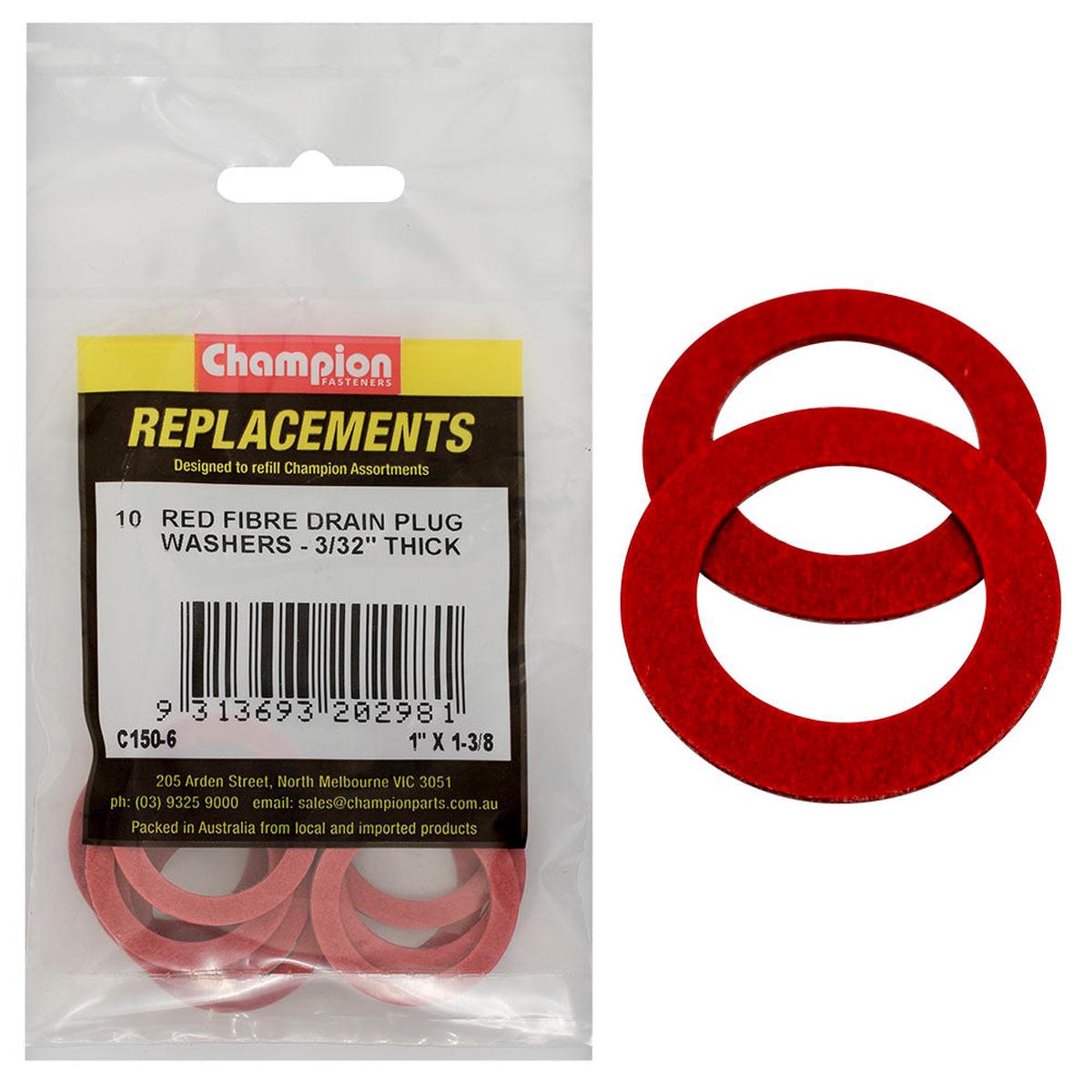Champion 1 x 1-3/8 x3/32in Red Fibre (Sump Plug) Washer-10pk