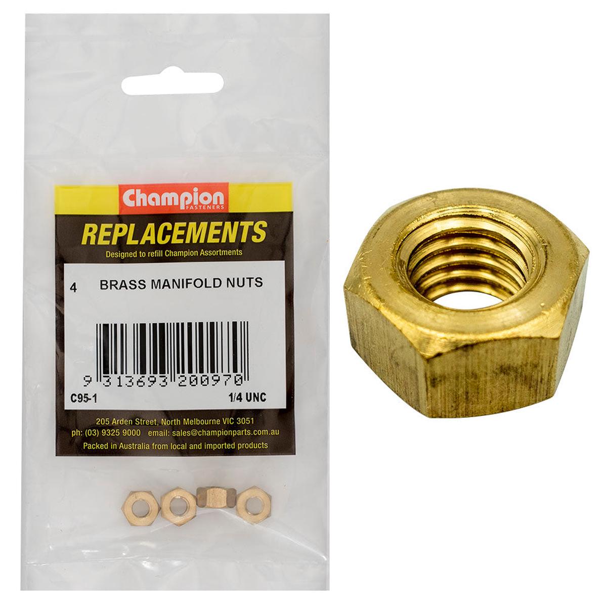 Champion 1/4in UNC Brass Manifold Nut -4pk