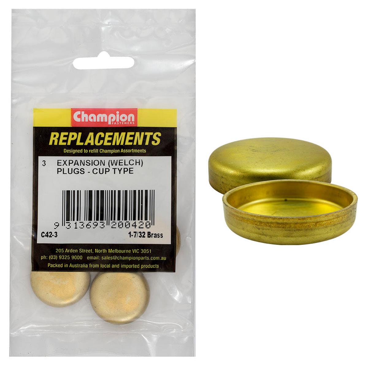 Champion 1-7/32in Brass Expansion (Frost) Plug-Cup Type-3pk*