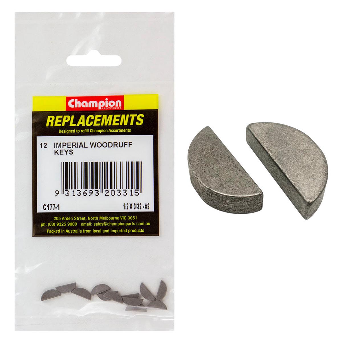 Champion 1/2in x 3/32in Wk2 Woodruff Key -12pk