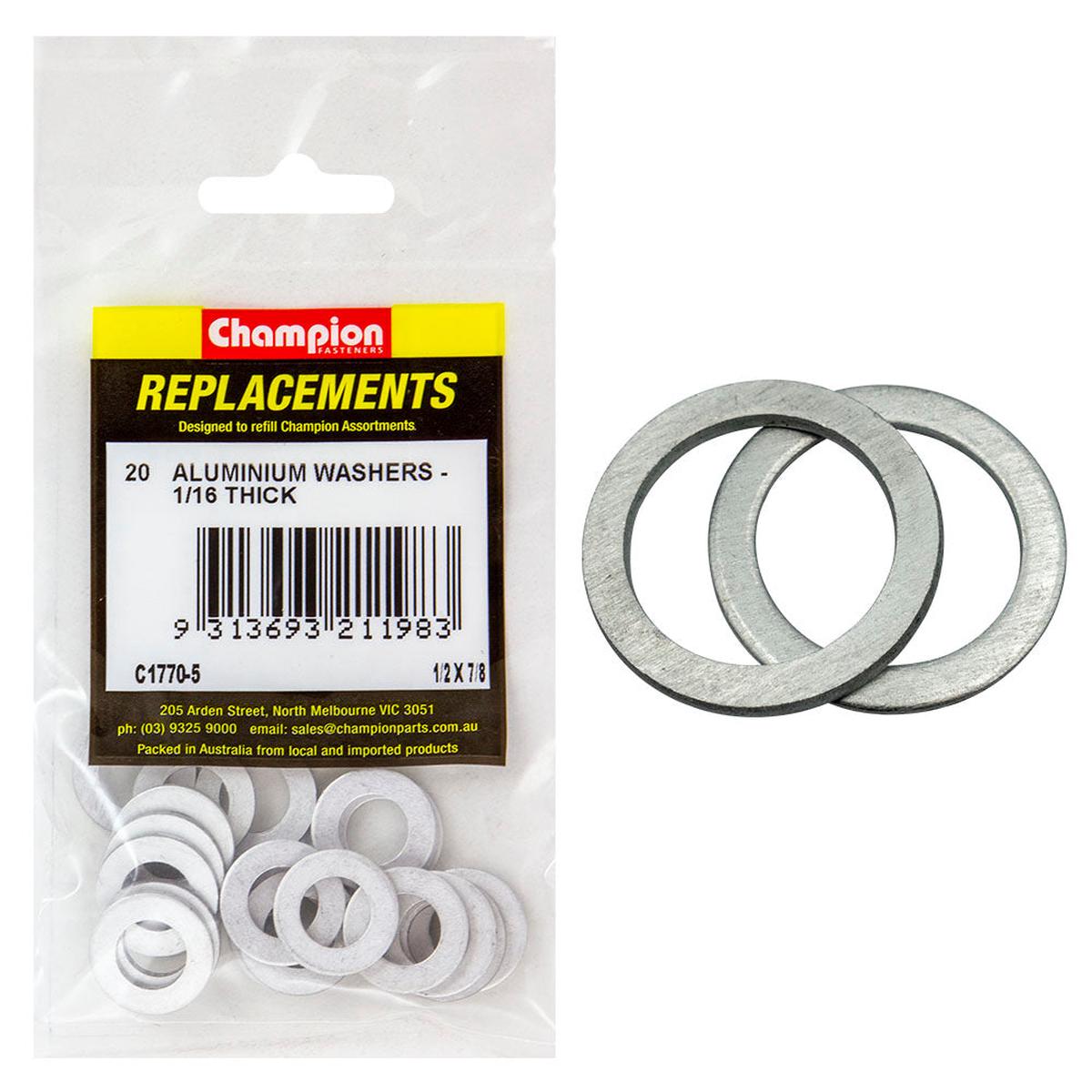 Champion 1/2in x 7/8in x 1/16in Aluminium Washer -20pk