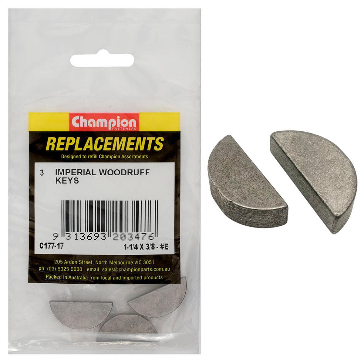 Champion 1-1/4in x 3/8in Wke Woodruff Key -3pk