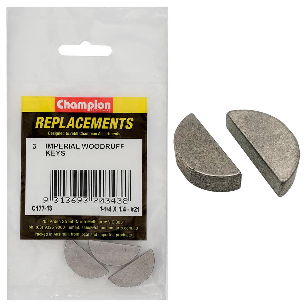 Champion 1-1/4in x 1/4in Wk21 Woodruff Key -3pk