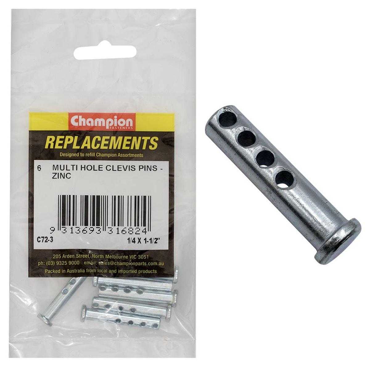 Champion 1/4 X 1-1/2in Multi Hole Clevis Pin 6pk