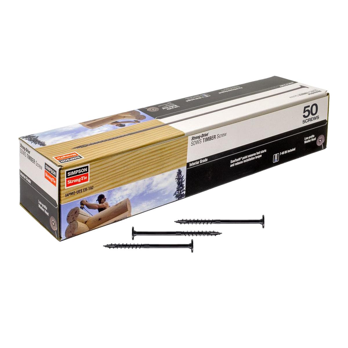 0.220" x 6" Strong-Tie SDWS22600-R50 Log Screw - E-Coat, Pkg 50