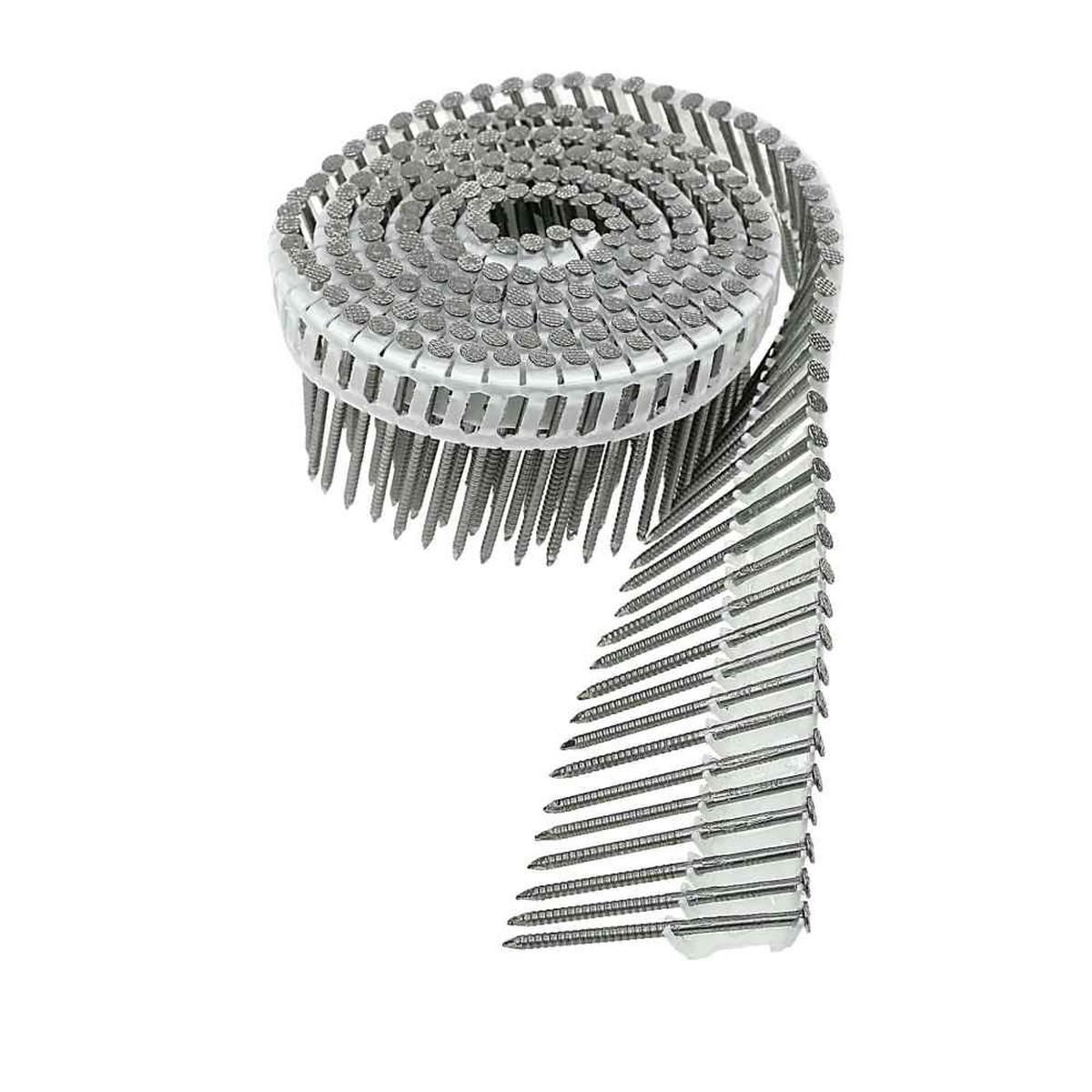 .092" x 2" 15 Degree Plastic Coil Ring Shank Nail - 316 Stainless Steel, Pkg 600