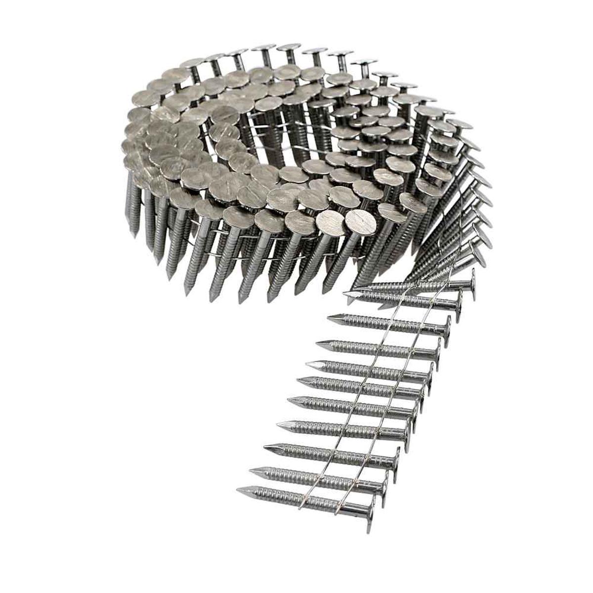 1-1/4" x 0.120" - 15 Wire Coil Ring Shank Roofing Nails - 316 Stainless Steel, Pkg 3,600