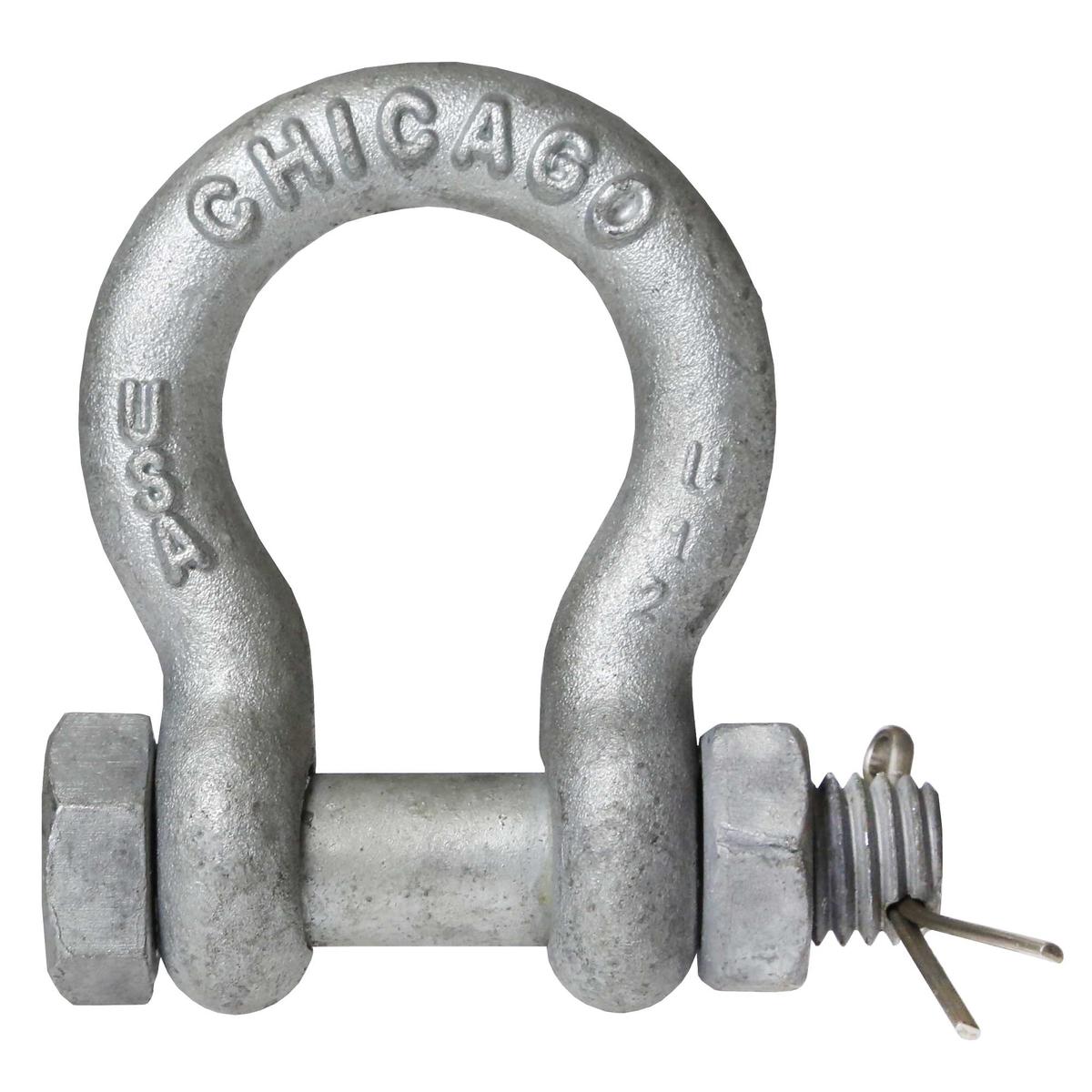 Bolt Type Anchor Shackle - Chicago Hardware - 1-1/4" Galvanized Steel - 12 Ton