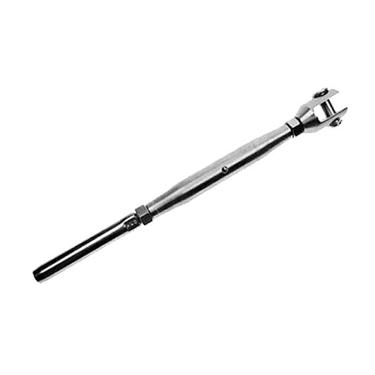 1/4" x 3-3/4" Machined Fork/Swage Stud Stainless Steel Turnbuckle | 3/16" Cable