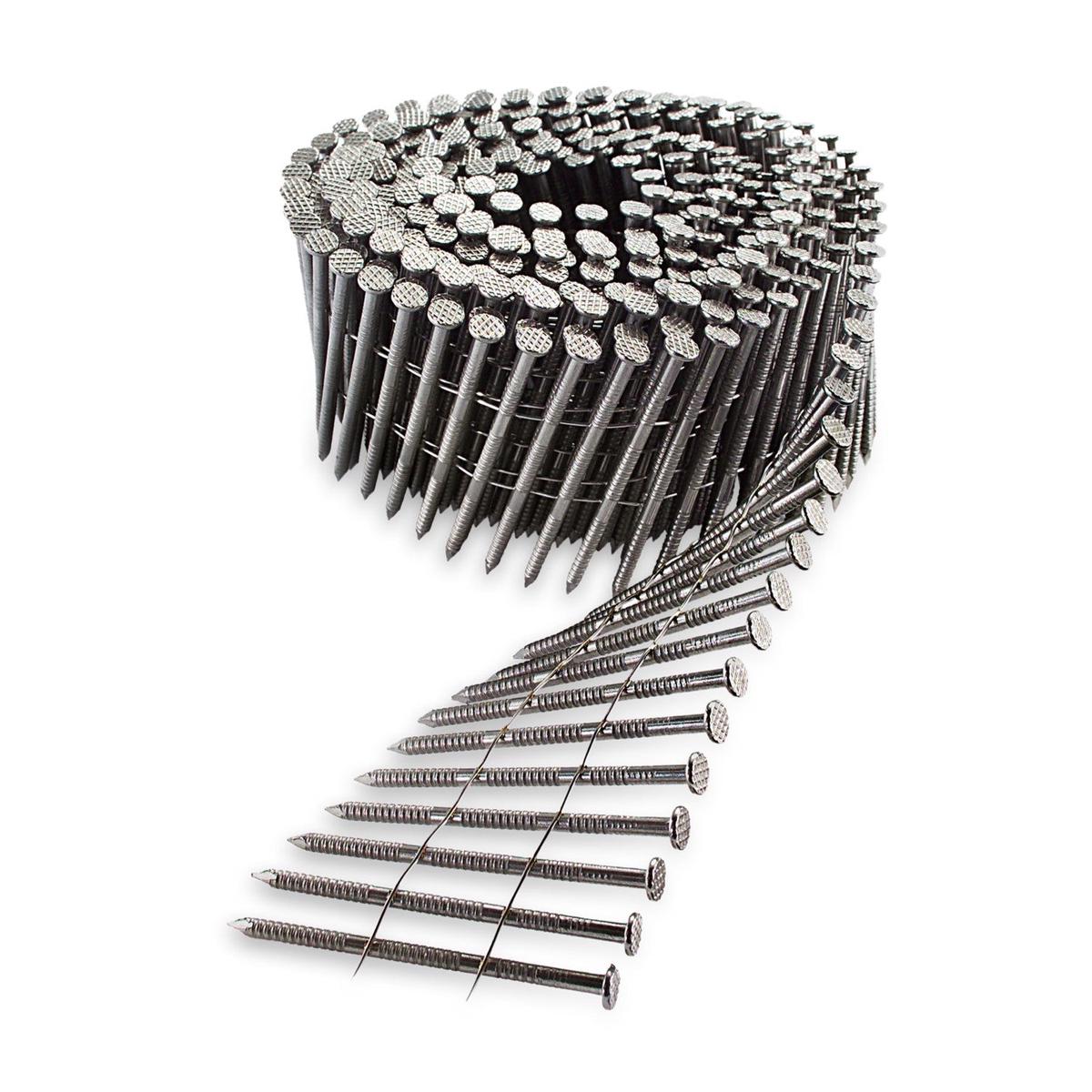 2-3/8" 12 Gauge 15 Wire Coil, Full Round Head, Ring-Shank Nail - 304 Stainless Steel, 3600 Pkg