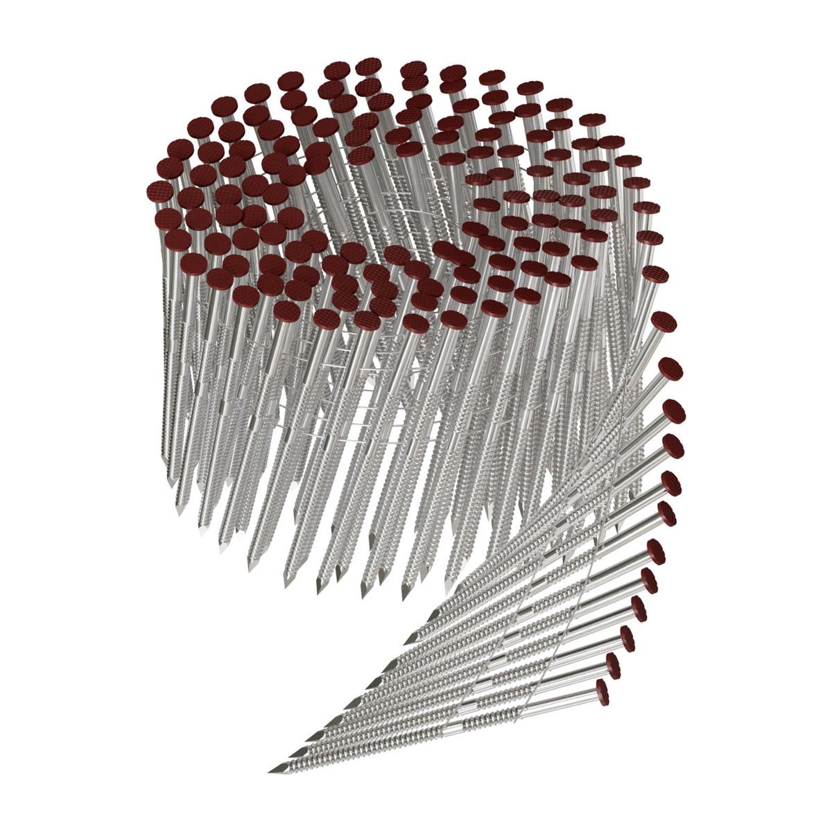 3-1/4" 11 Gauge 15 Wire Coil, Painted Full Round Head, Annular Ring-Shank Nail - Redwood - 1800 pkg