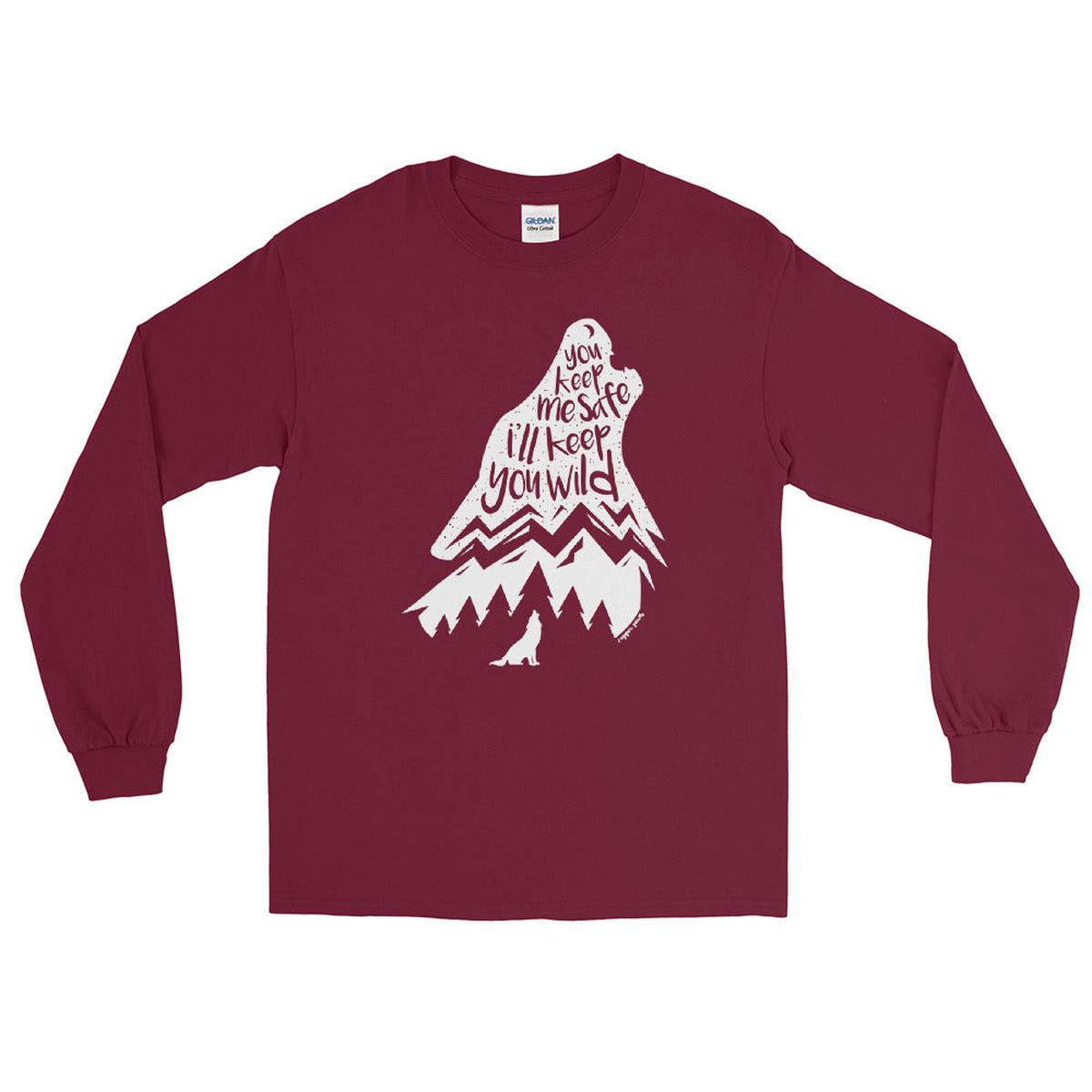 Wild Wolf Long Sleeve Shirt - Maroon | 2XL