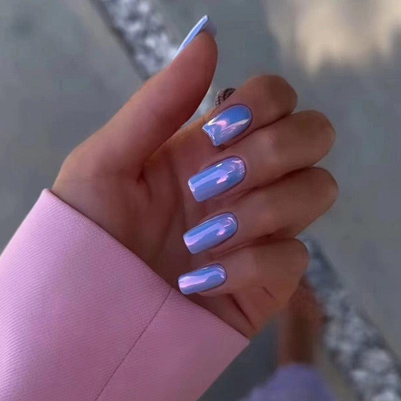 Ask Yourself Medium Square Blue Glossy Press On Nails