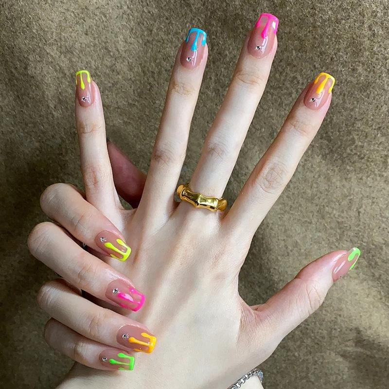 Ballet Macaron Ice Cream Drops Medium Coffin Blue Summer Press On Nails