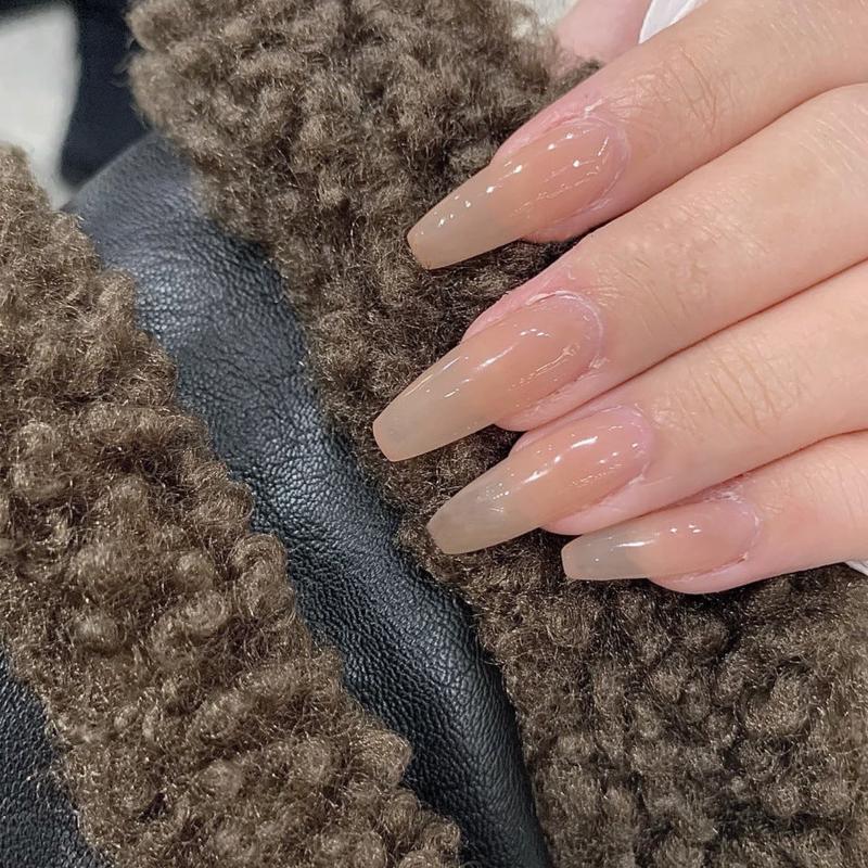 Autumn Elegance Extra Long Coffin Mauve Press On Nails with Subtle Glitter Gradient