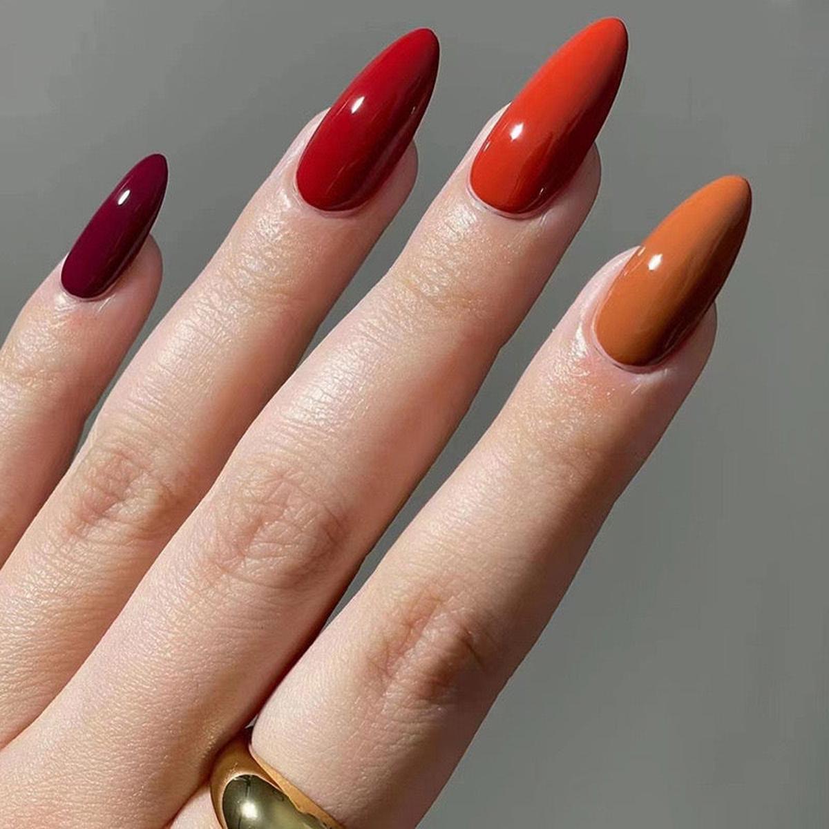 Autumn Elegance Long Stiletto Gradient Press-On Nails in Burgundy to Caramel Ombre