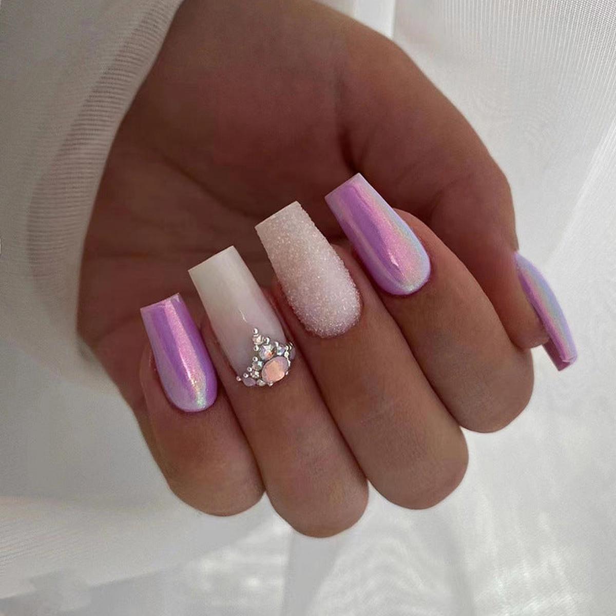 Venus Medium Square Purple Glossy Press On Nails