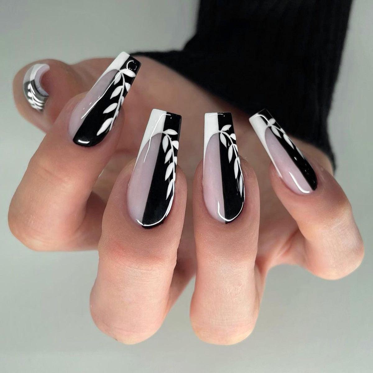 Two For One Long Coffin Black Bold Press On Nails