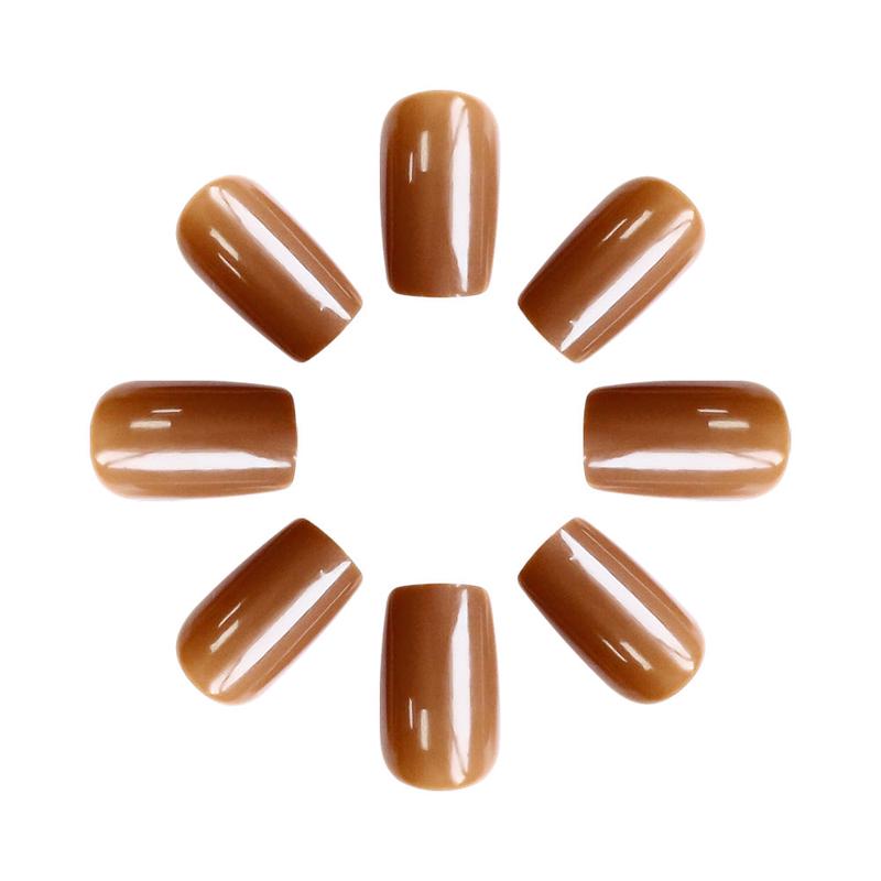 Autumn Elegance Glossy Medium Square Shaped Warm Brown Press On Nail Set with Iridescent Shine